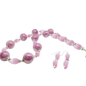 Pink Shiny Round Ceramic Beaded Duo Set